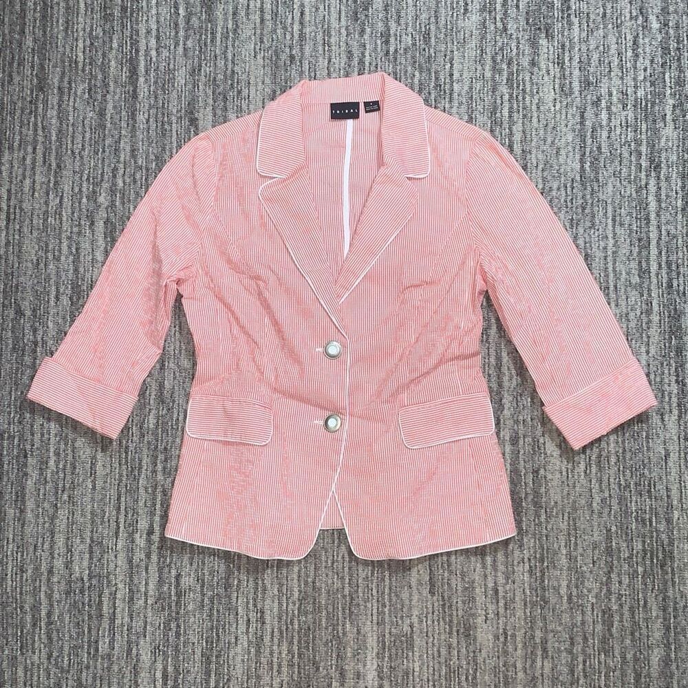 Tribal Women's Size 6 Coral &‎ White Nylon Blend 2 Button Blazer Jacker Workwear